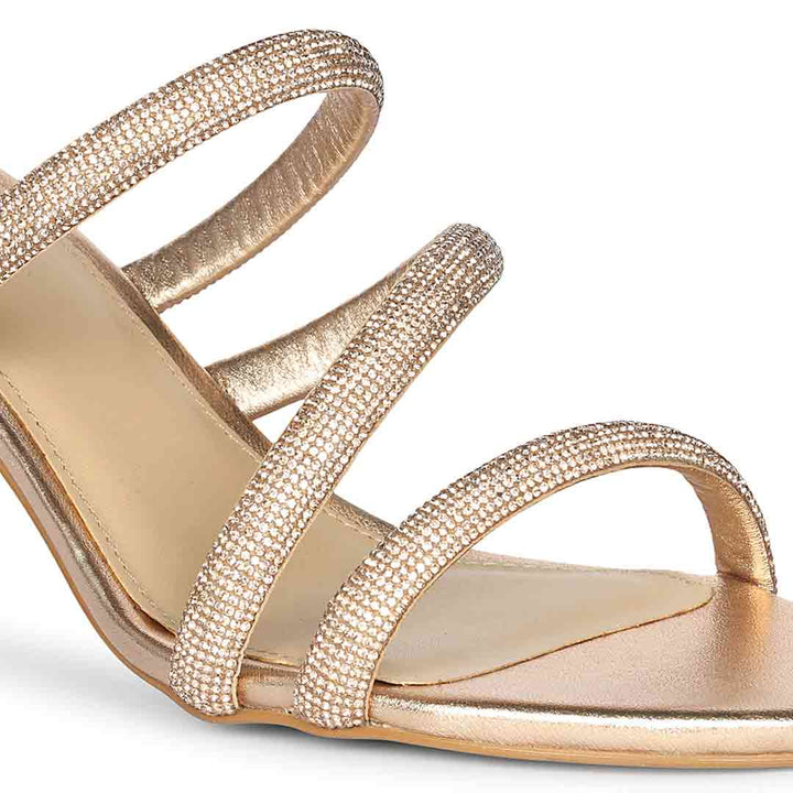 Close-up of crystal cord rose gold leather stilettos detail on Saint Layla Crystal Cord Rose Gold Leather Stilettos