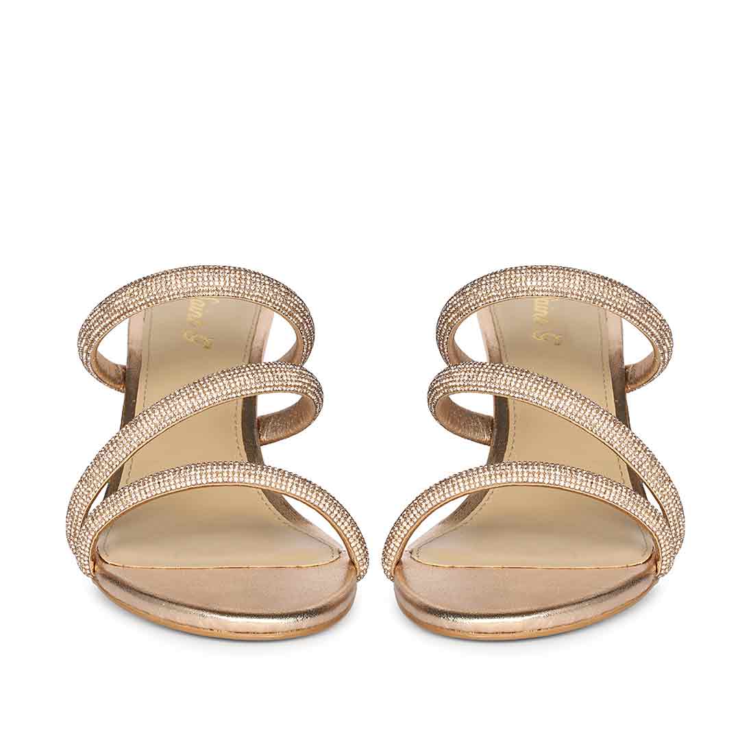 Saint Layla Crystal Cord Rose Gold Leather Stilettos, front pair view