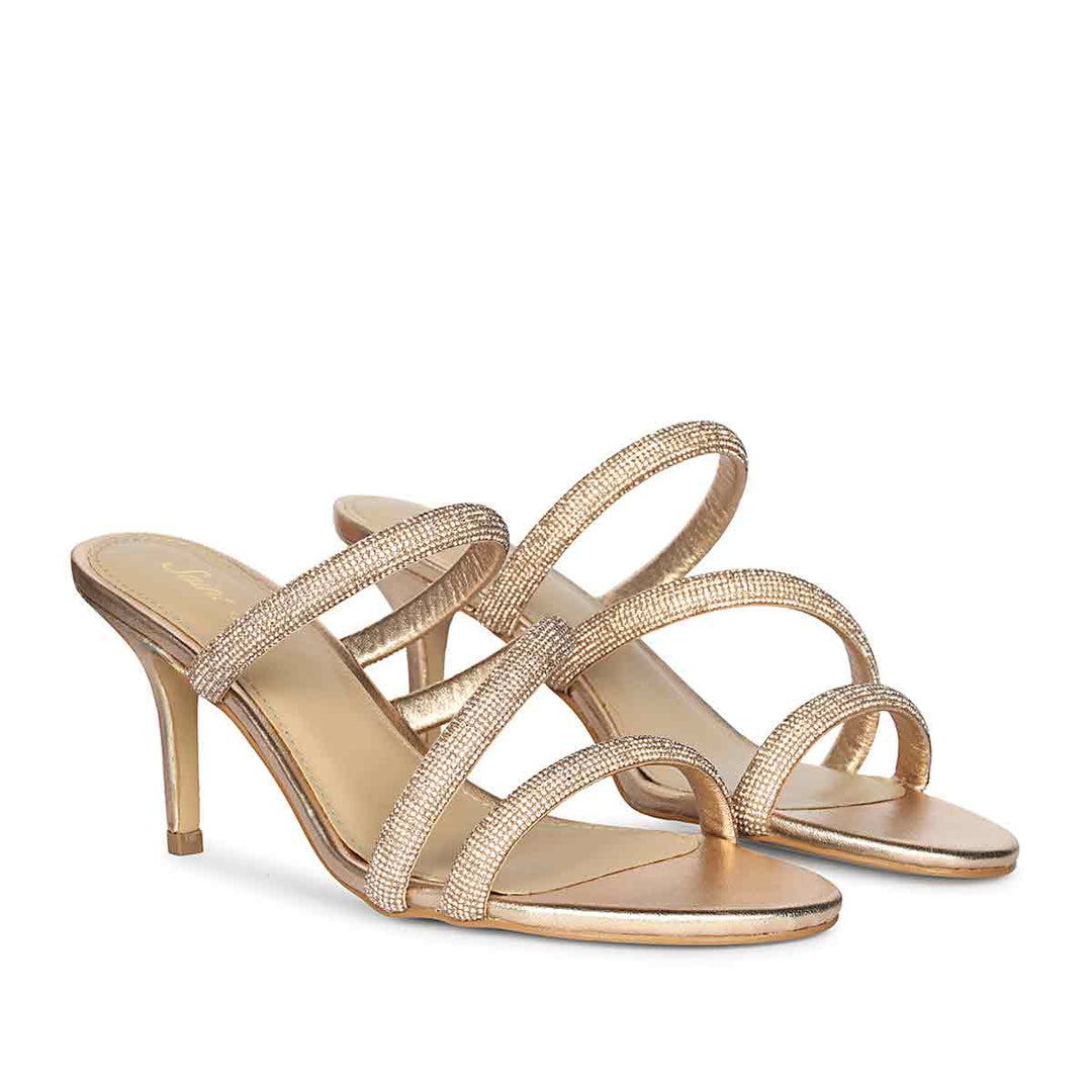 Saint Layla Crystal Cord Rose Gold Leather Stilettos, pair view