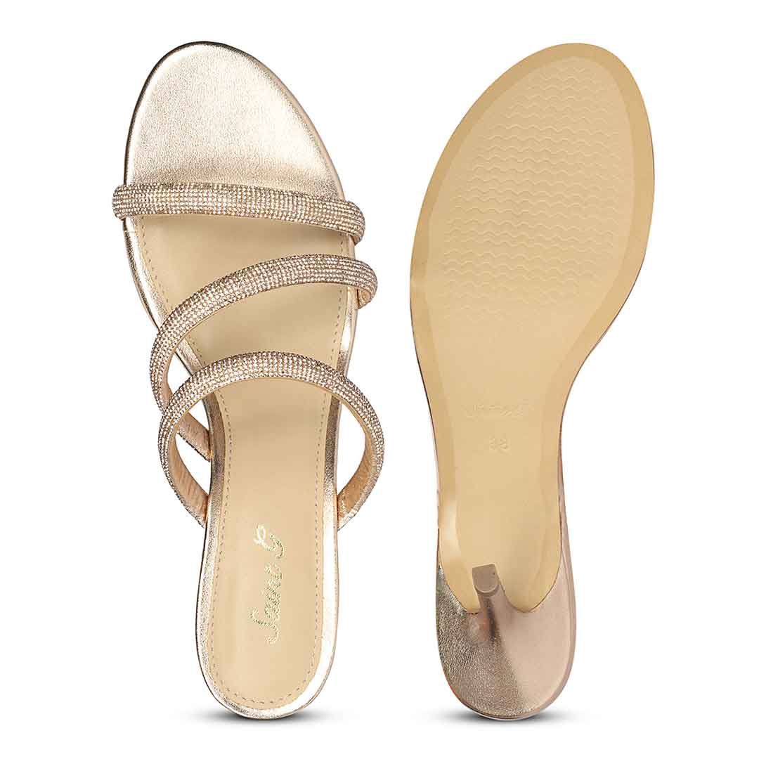 Saint Layla Crystal Cord Rose Gold Leather Stilettos, sole view