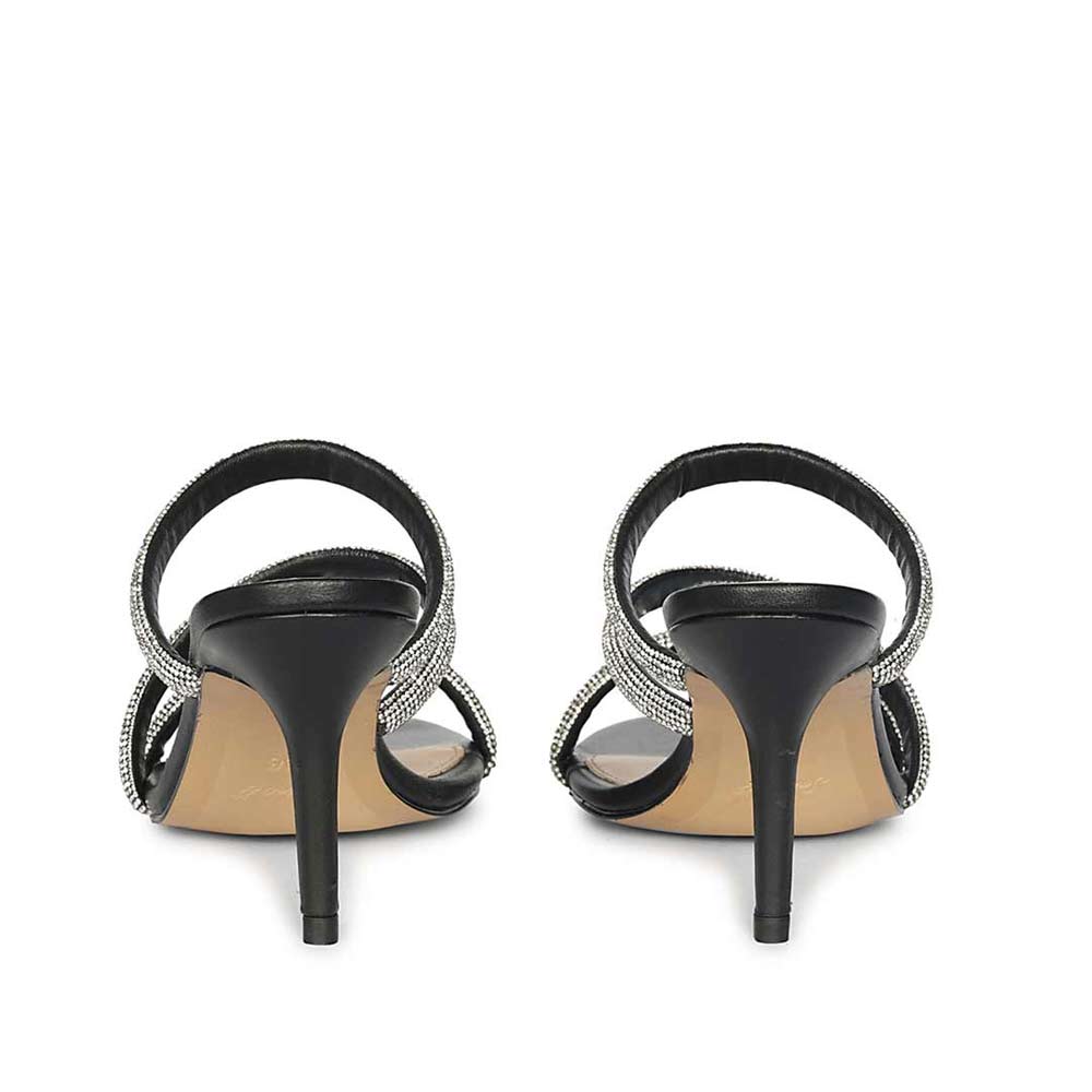 Saint Layla Silver Crystal Cord Black Leather Stilettos, back pair view