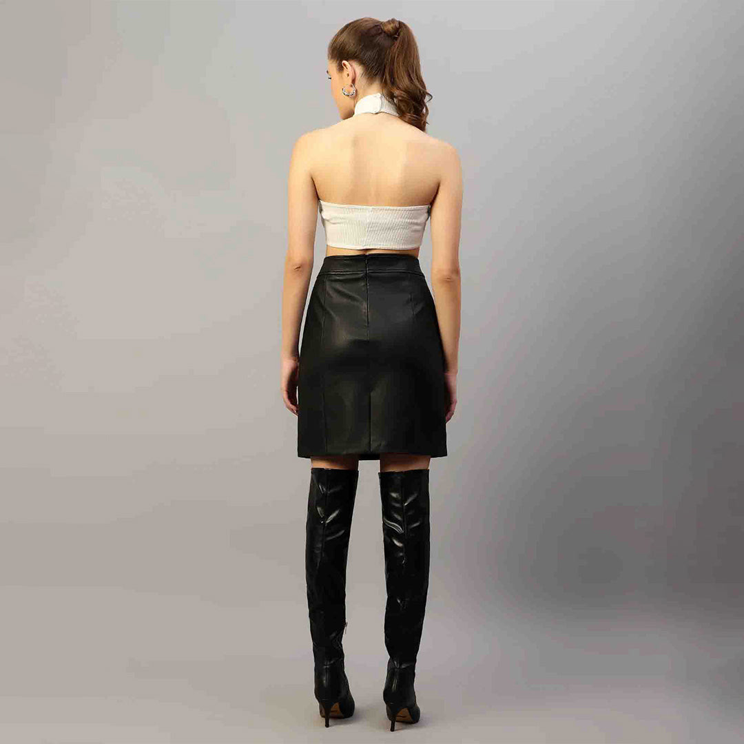 Saint Letitia black stretch leather skirt UK, back view
