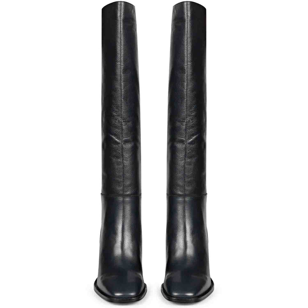 Saint Lia blue leather knee high boots, front pair view