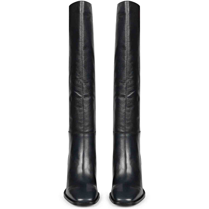 Saint Lia blue leather knee high boots, front pair view