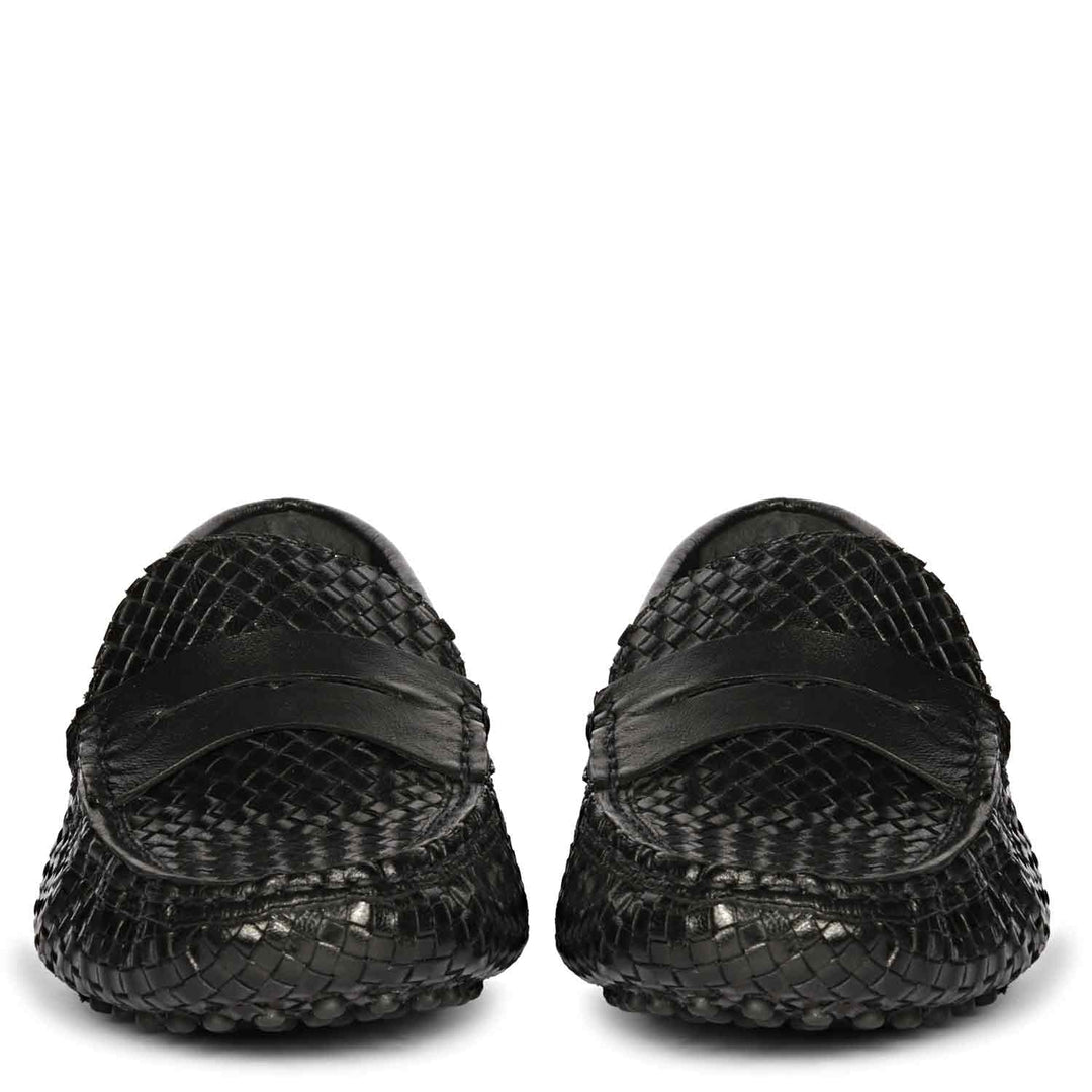Women's black woven leather loafers UK, Saint Liana front pair view