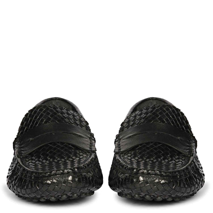 Women's black woven leather loafers UK, Saint Liana front pair view