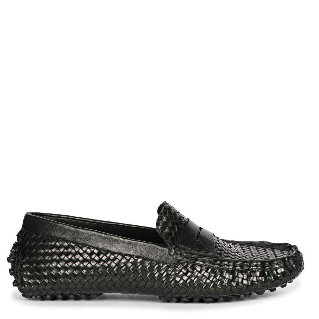 Best black woven leather loafers for women UK, Saint Liana side view