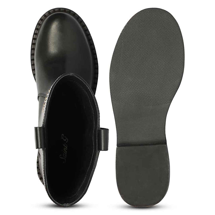 Saint Lilah black leather long boots, interior and sole view