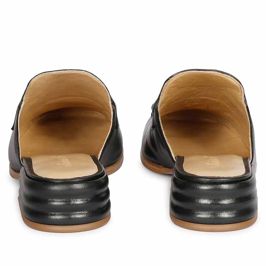 Saint Liona black leather mule, back pair view of open heel — best Women's Ladies shoes UK