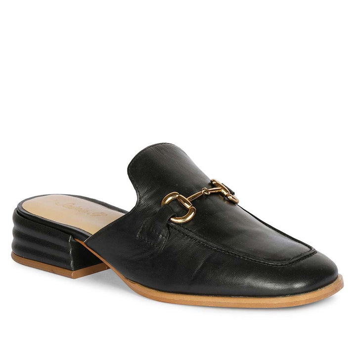 Best Women's Saint Liona black leather mule, alternate angled side view — Ladies shoes UK