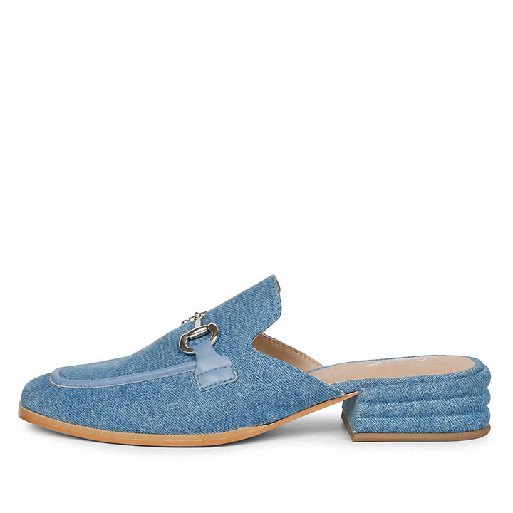 Best Ladies Denim Horsebit Mule, Full Side Profile — Women's Shoes UK