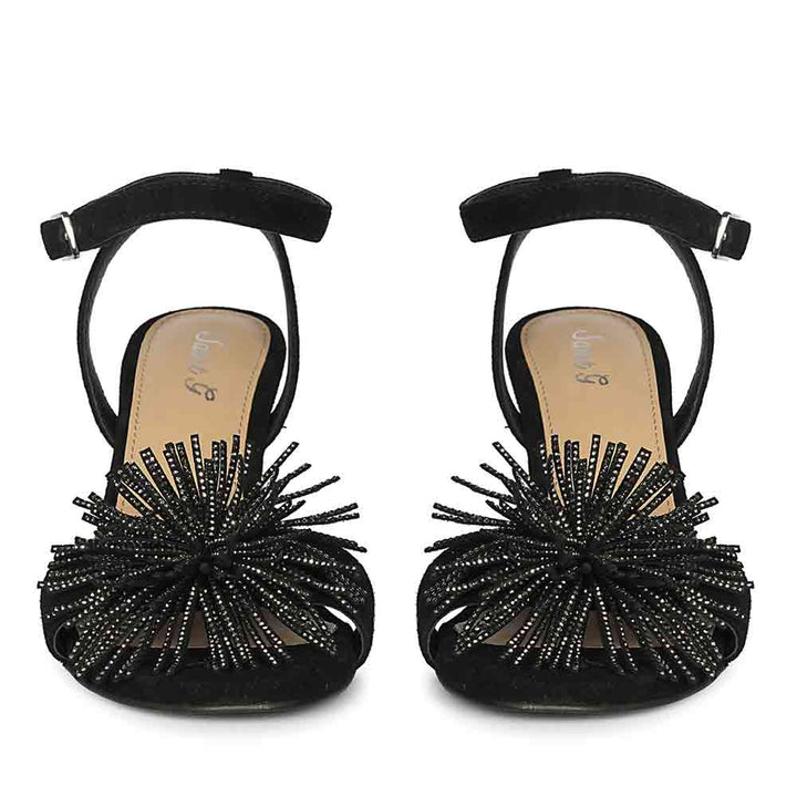 Women's Saint Liora Black Suede Fringe Stilettos, front pair view