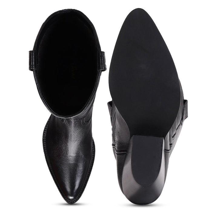 Saint Loanna black leather block heel boots, interior and sole view