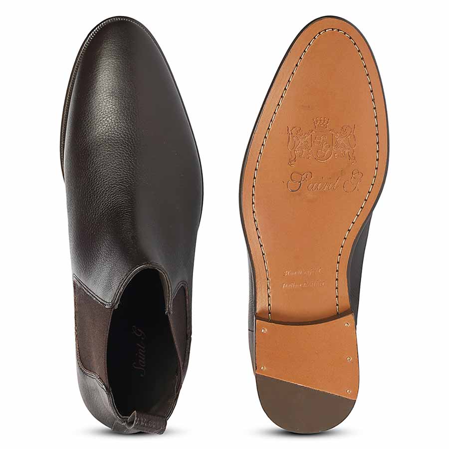 Saint Lucien handcrafted leather chelsea boots men brown – upper and sole detail