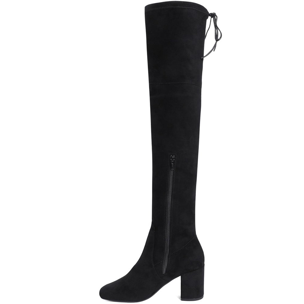 Saint Luisa black suede boots UK, alternate side view showing zip closure