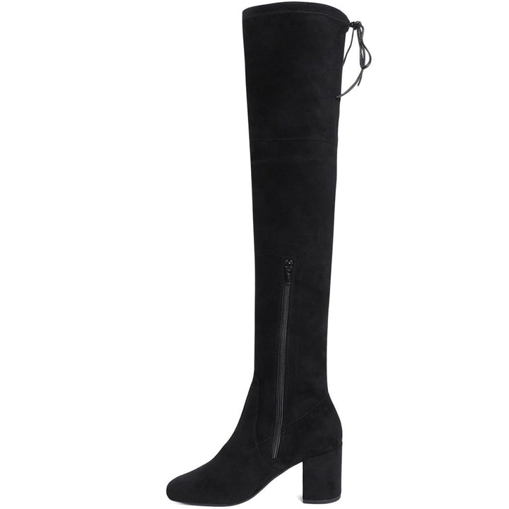 Saint Luisa black suede boots UK, alternate side view showing zip closure