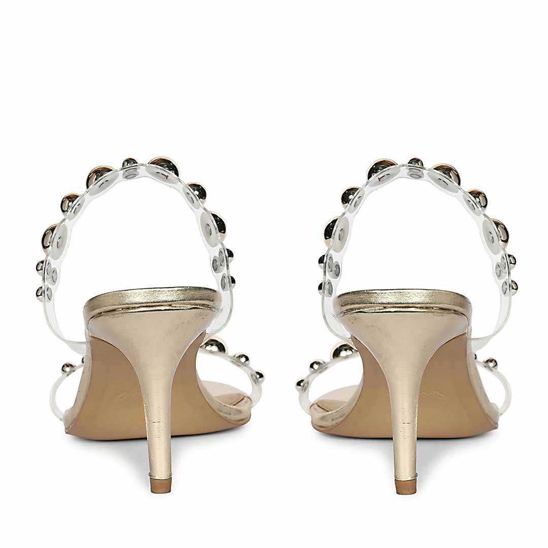 Saint Lumi Studded Gold Stiletto Heels, back pair view
