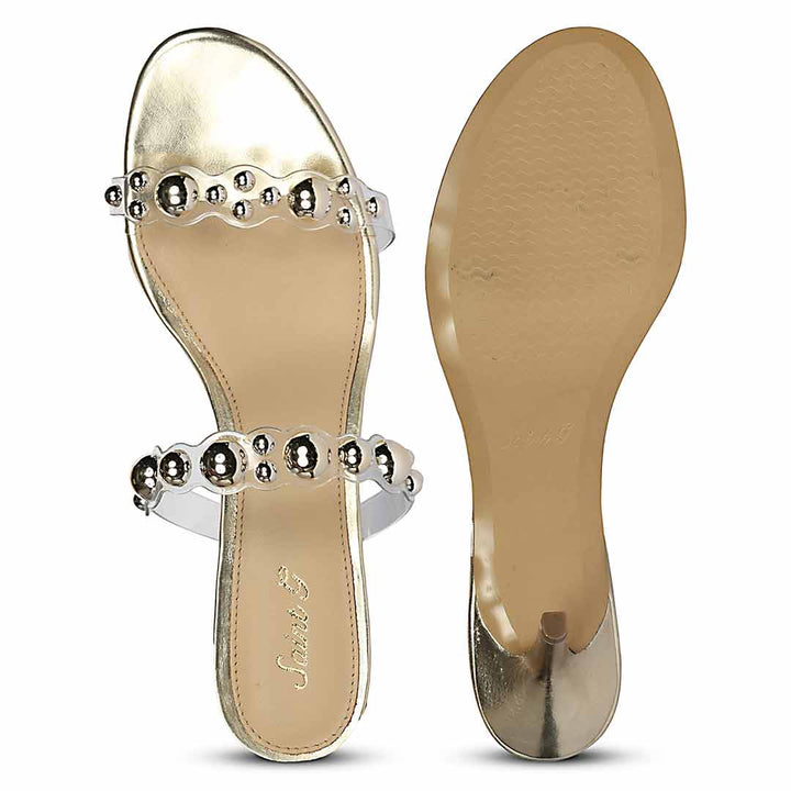 Saint Lumi Studded Gold Stiletto Heels, sole view