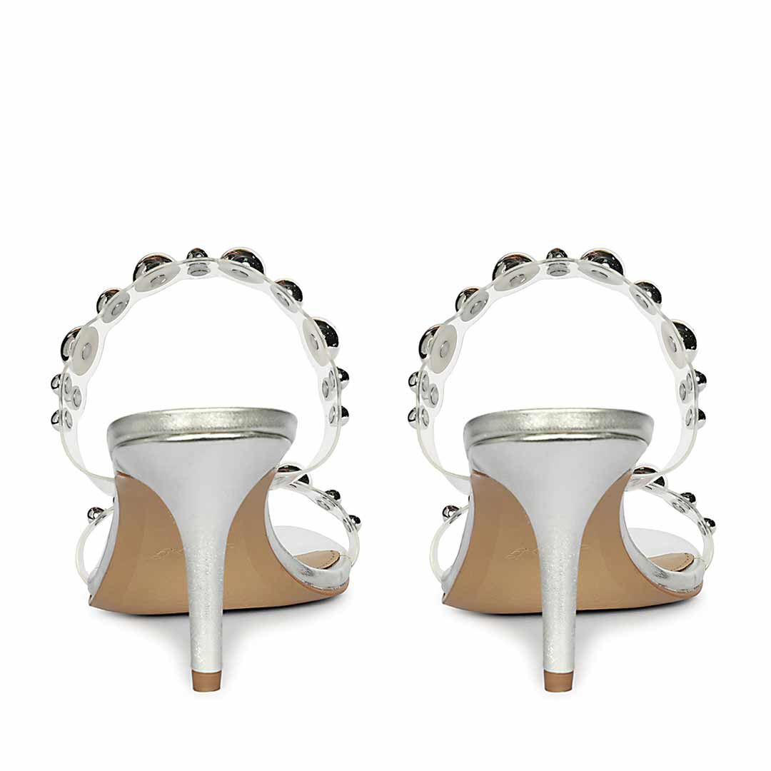 Saint Lumi Studded Silver Stiletto Heels, back pair view