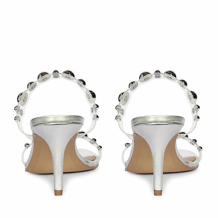 Saint Lumi Studded Silver Stiletto Heels, back pair view