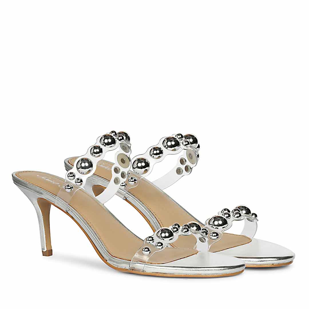 Saint Lumi Studded Silver Stiletto Heels, pair view