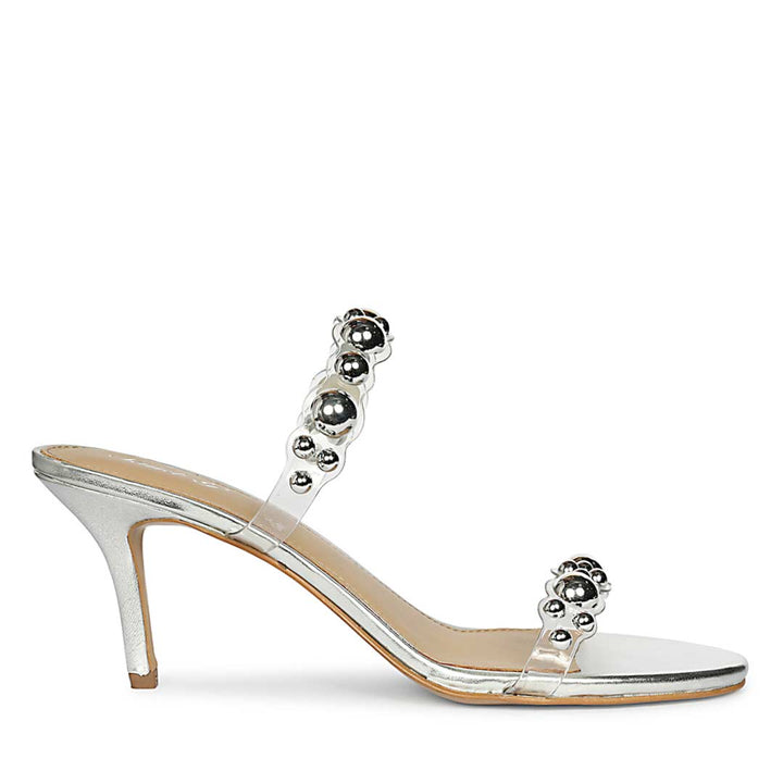 Saint Lumi Studded Silver Stiletto Heels, side view