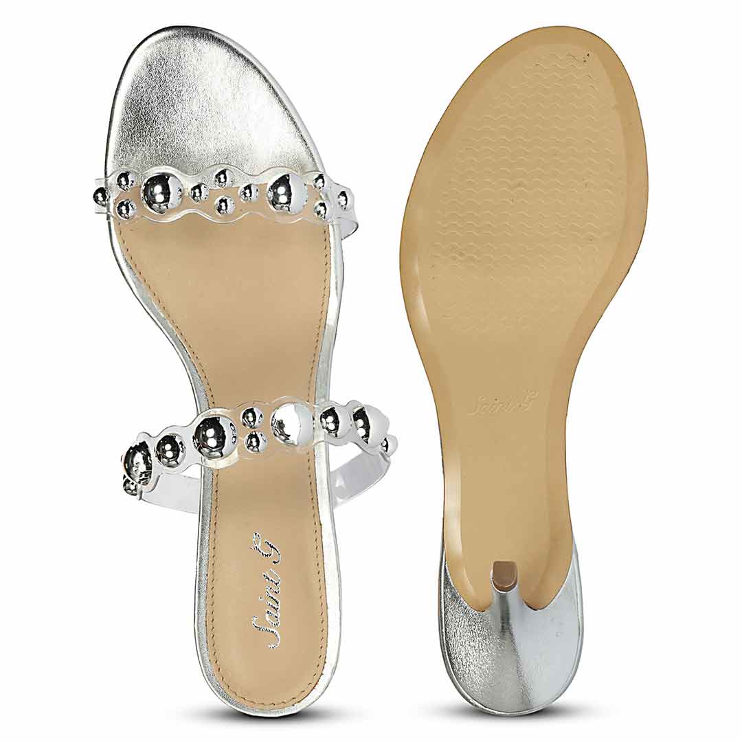 Saint Lumi Studded Silver Stiletto Heels, sole view