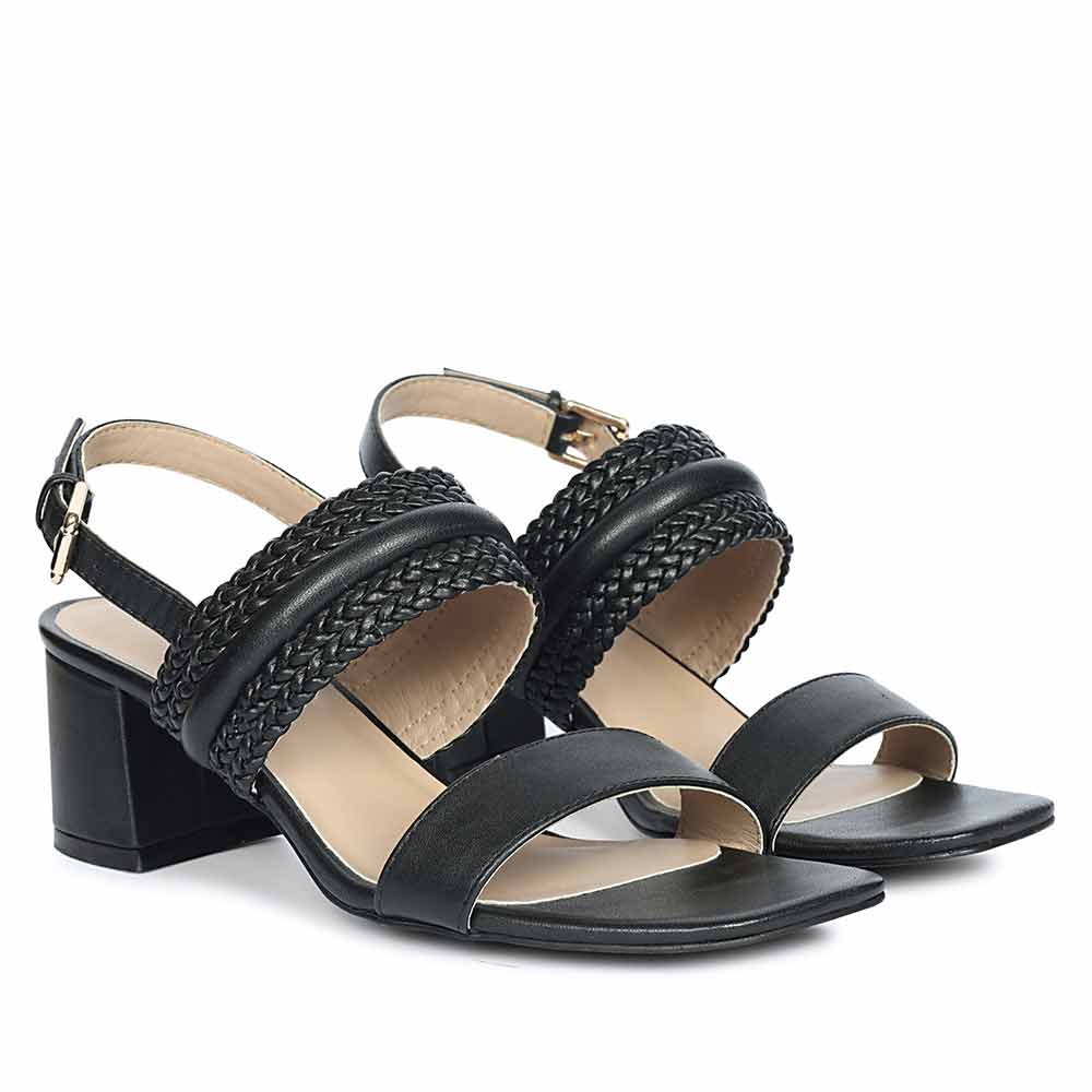 Saint Mabel black woven low block heel slingback sandals, pair view
