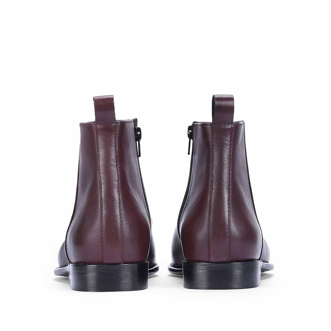 Bordo Crust Leather Ankle Boots for Men, Back View - Handcrafted UK