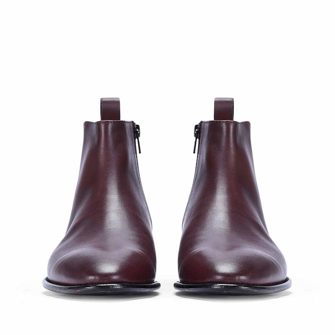 Best Men's Bordo Crust Leather Ankle Boots, Front Pair View - Handcrafted UK