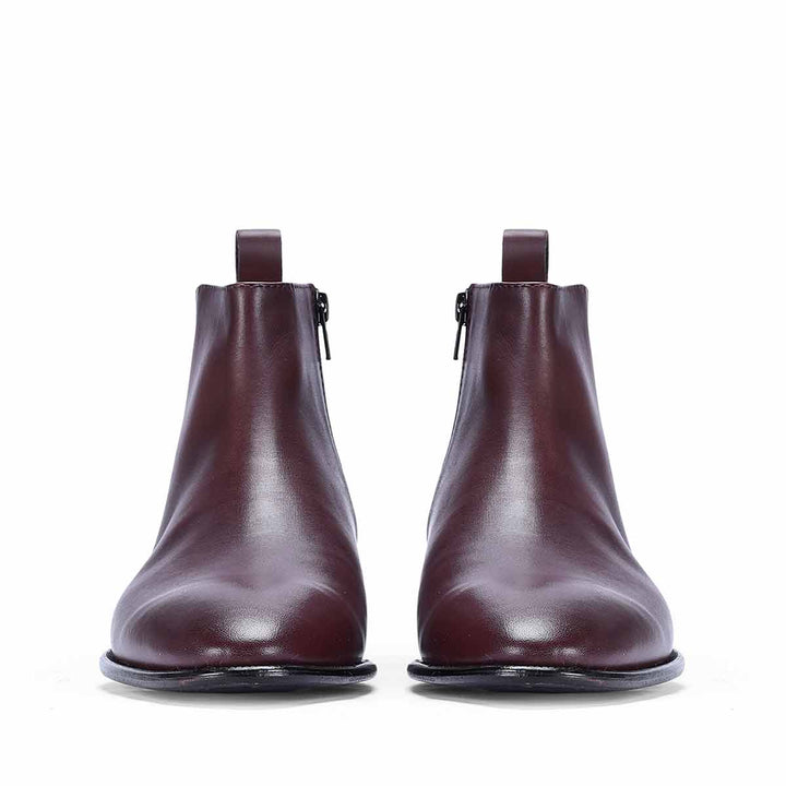 Best Men's Bordo Crust Leather Ankle Boots, Front Pair View - Handcrafted UK