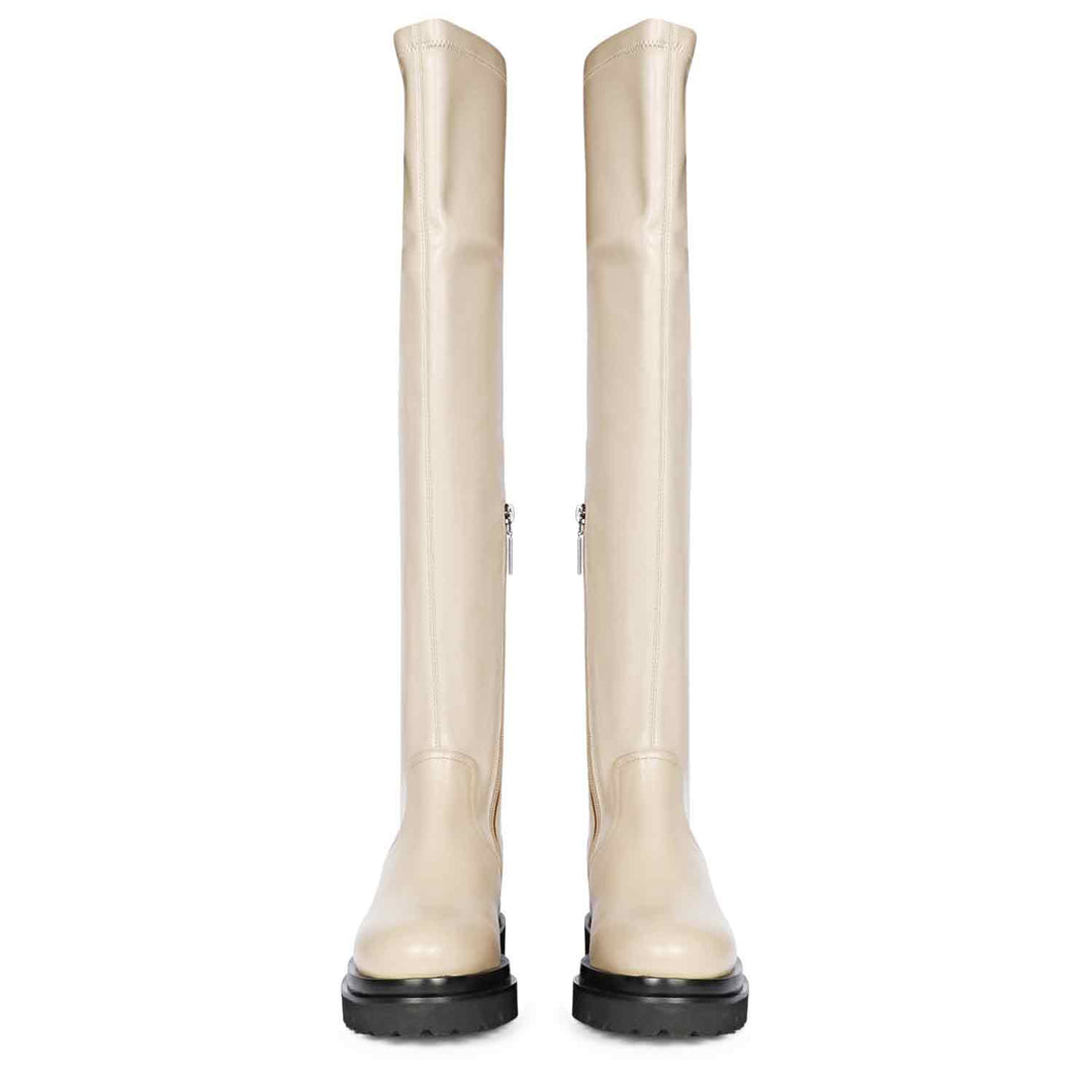 Saint Malia taupe thigh high boots, front pair view