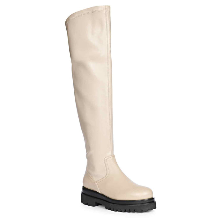 Women's taupe thigh high boots, additional side angle