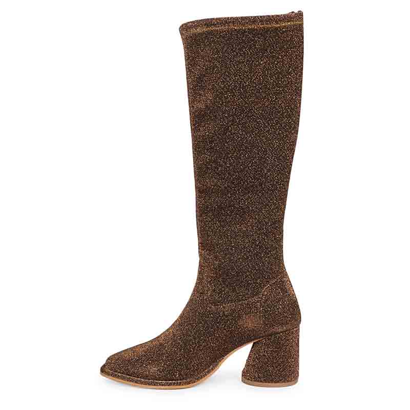 Saint Manon bronze block heel knee high boots, alternate side view