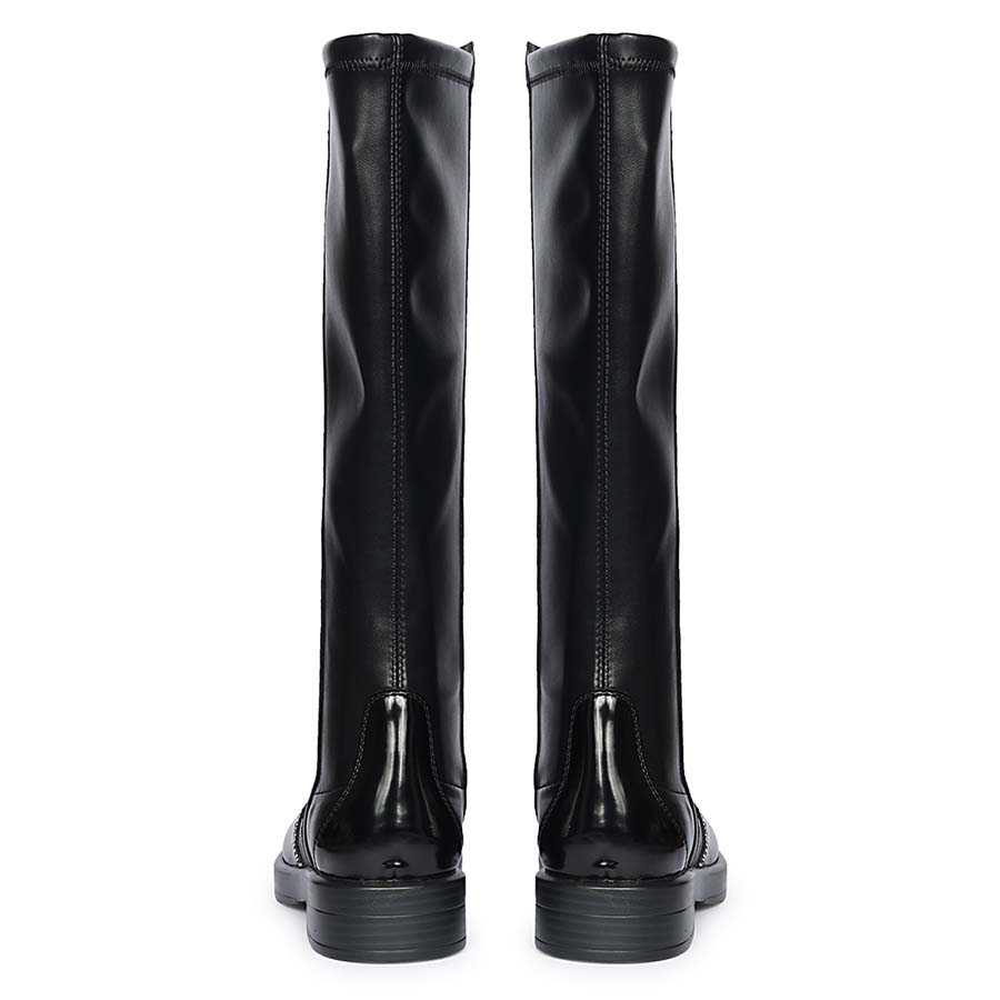 Saint Marcelline black knee high boots, back pair view showing chunky sole