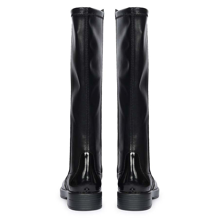 Saint Marcelline black knee high boots, back pair view showing chunky sole