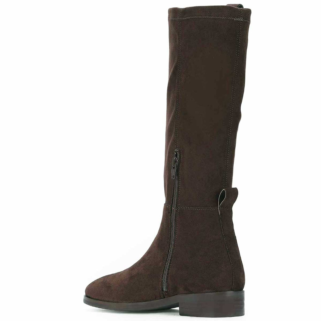 Saint Marlowe brown suede boots, side view showing zip closure