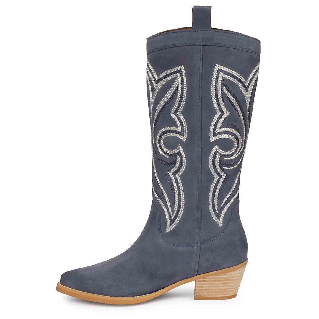 Saint Martina denim suede cowboy boots, alternate side view
