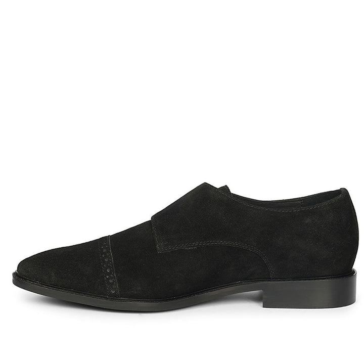 Saint Mathis Black Suede Monk Shoes - Angled Side View, Men's UK
