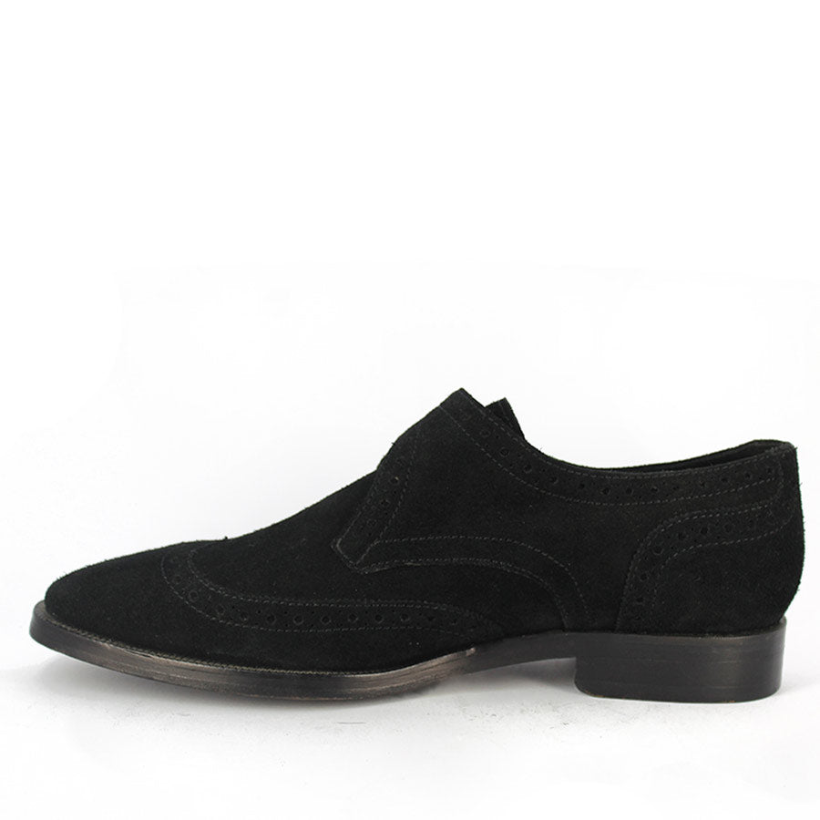 Saint Mathis Black Suede Monk Shoes - Alternate Side View, Men's UK