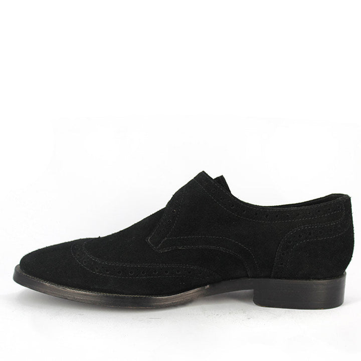 Saint Mathis Black Suede Monk Shoes - Alternate Side View, Men's UK