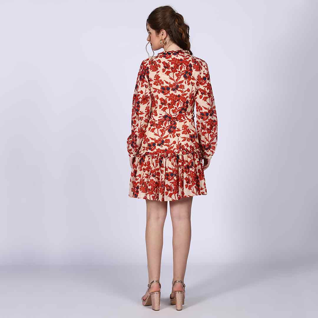 Saint Meliora ivory red floral mini dress for women UK, back view.