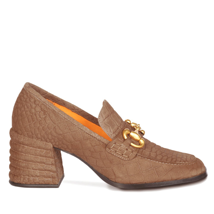 Best Women's Brown Croco Embossed Horsebit Loafer, Side View — Ladies Shoes UK