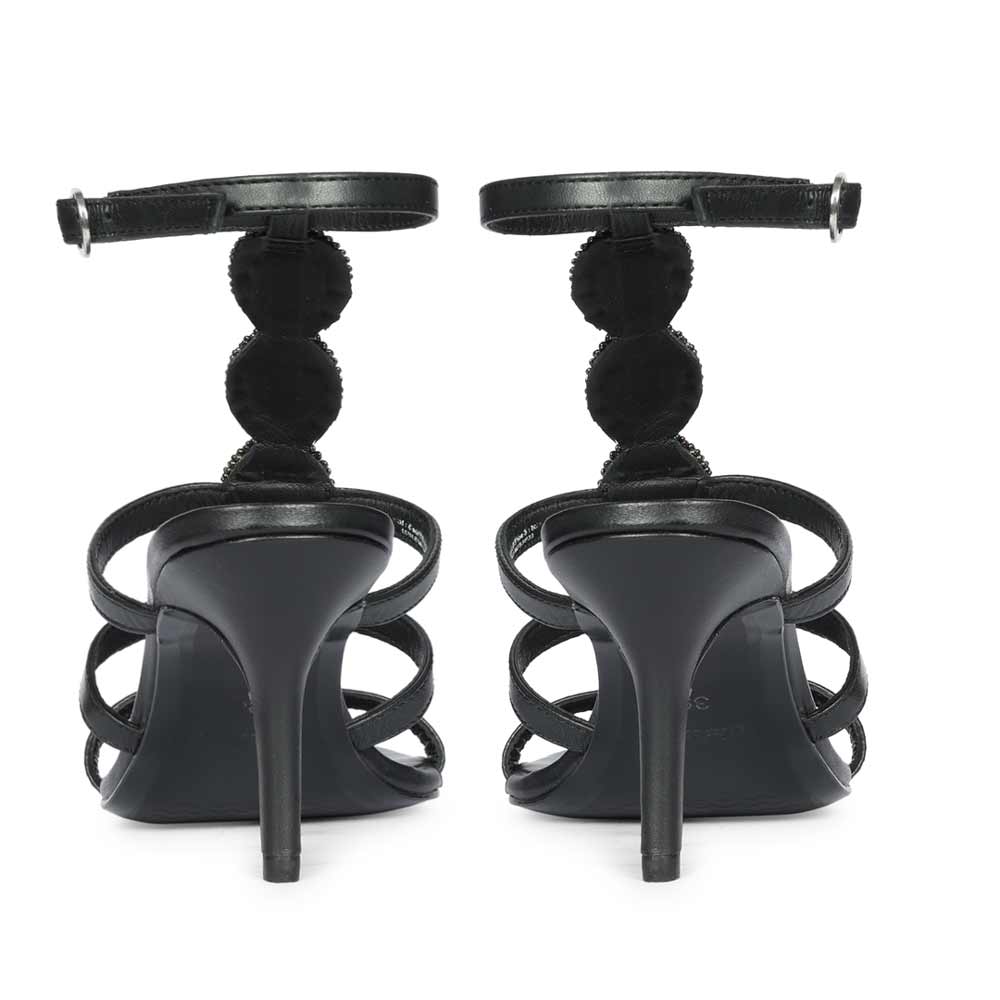 Saint Monroe black leather stilettos, back pair view