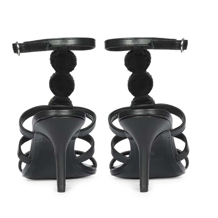 Saint Monroe black leather stilettos, back pair view