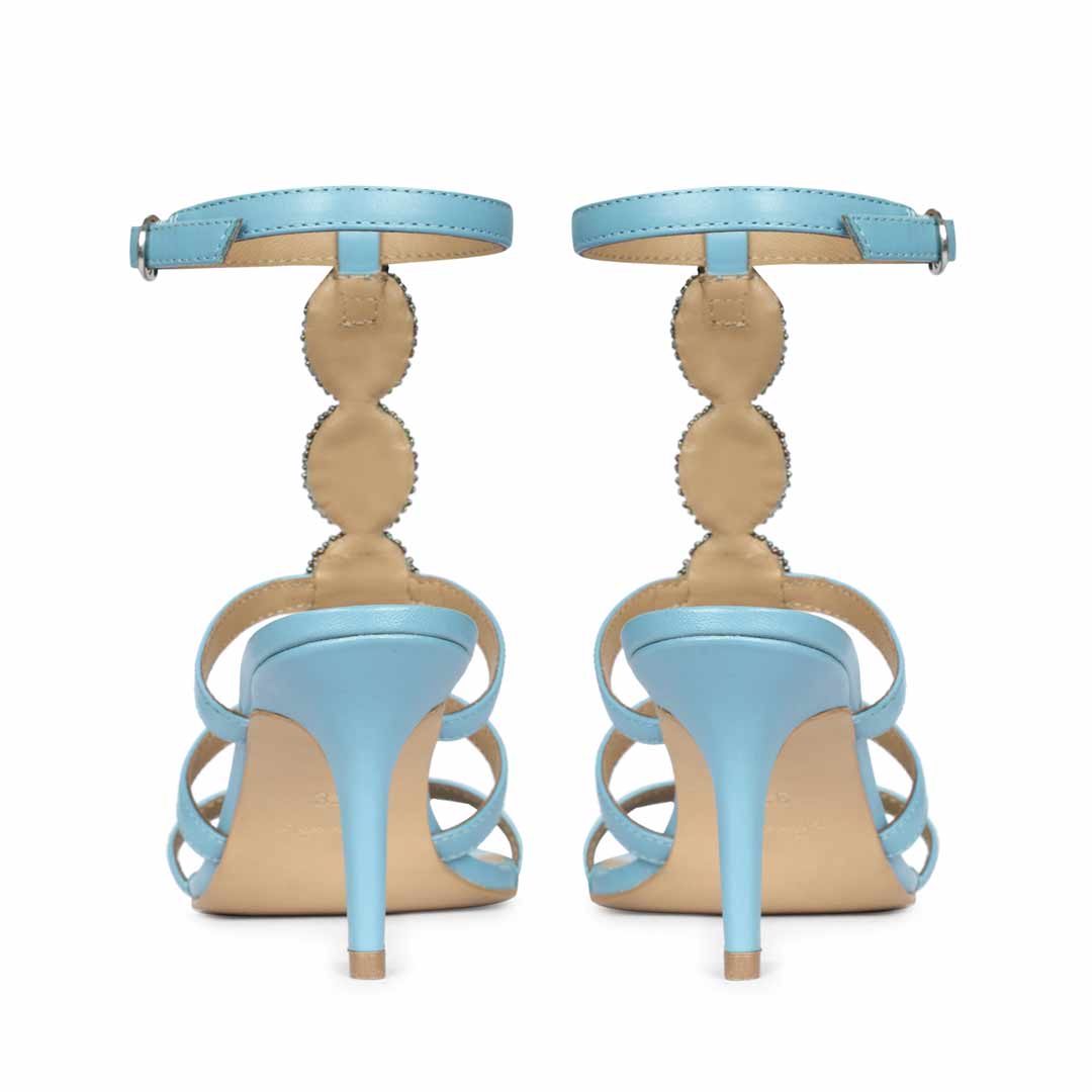 Saint Monroe blue leather stilettos, back pair view