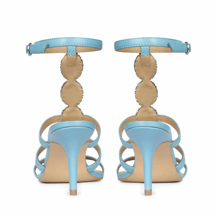 Saint Monroe blue leather stilettos, back pair view
