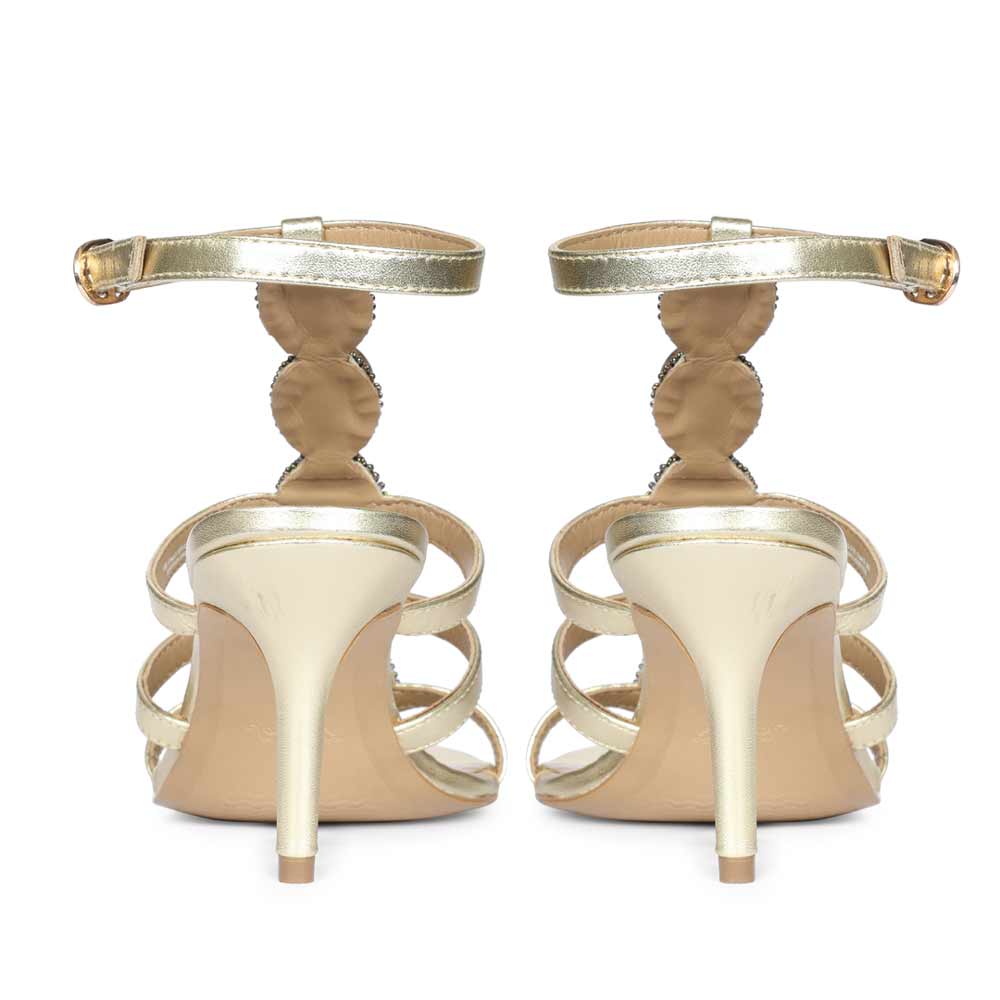 Saint Monroe metallic gold leather stilettos, back pair view