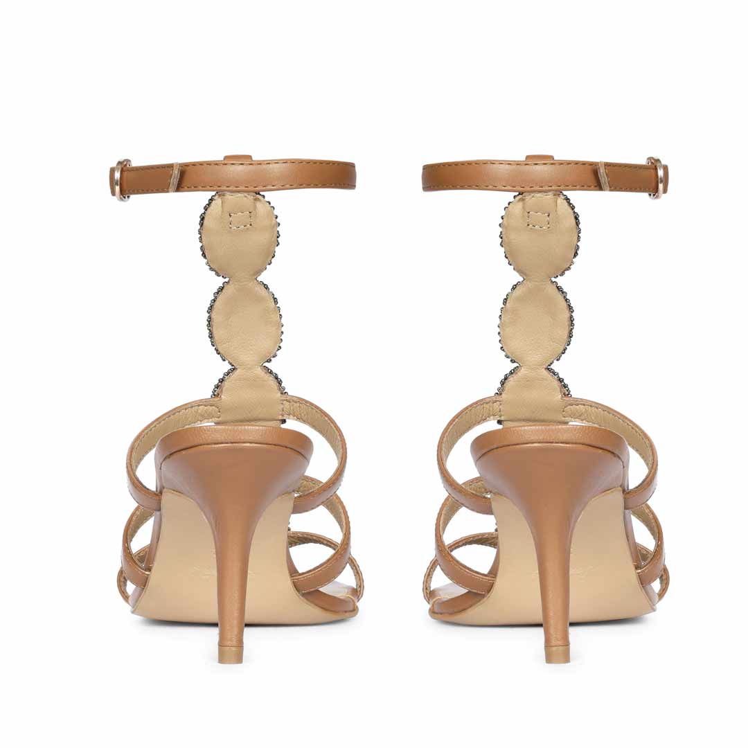 Saint Monroe tan leather stilettos, back pair view