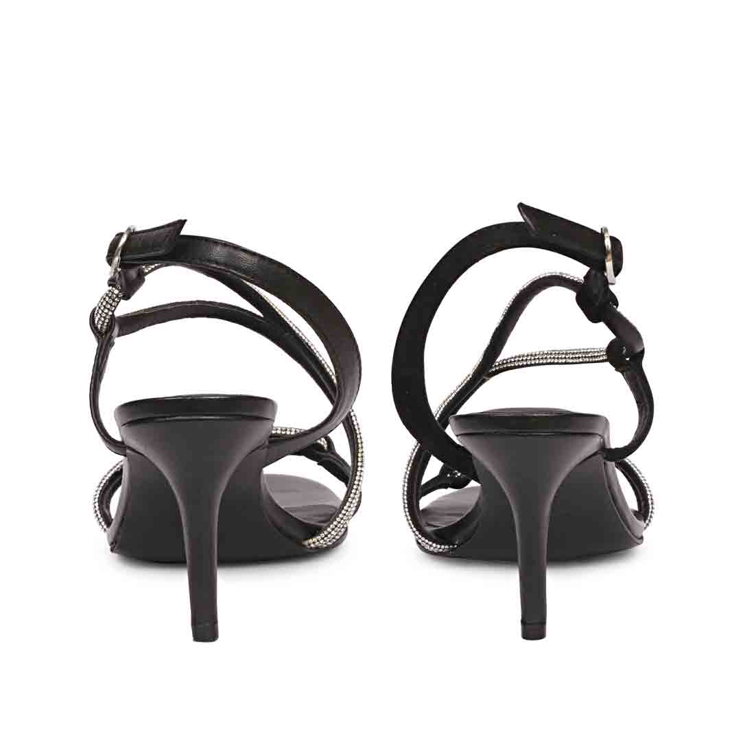 Women's Saint Nessa Crystal Embellished Black Leather Stilettos, back pair view